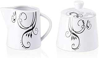 VEWEET 'Zoey' Cream and Sugar Sets Porcelain Milk Cream Serving Jug Creamer & Sugar Bowl Pot Set Dishwasher and Microwave Safe