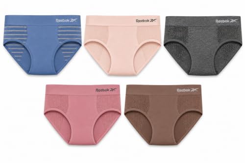 Image of Reebok Womens Hipster Panties 5 Pack Soft Stretch Underwear for Women | Moisture wicking hipster briefs with a tagless relaxed waistband Soft stretch fabric with a smooth, barely-there fit all day.