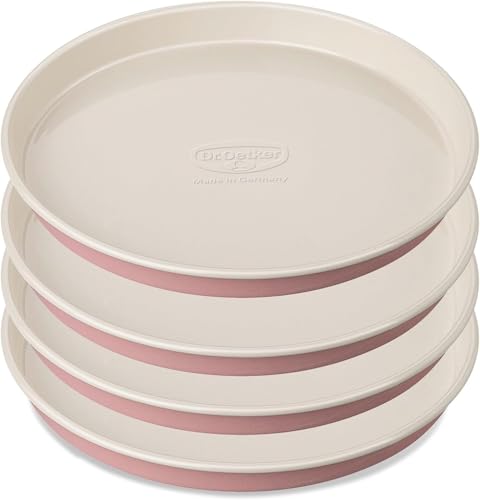 Dr. Oetker Schichtkuchen-Backform Baking - Retro Design runde Kuchenform mit zweifarbiger keramisch verstärkter Premium-Antihaftbeschichtung (Farbe: Rosa/Creme) Menge: 4 Stück