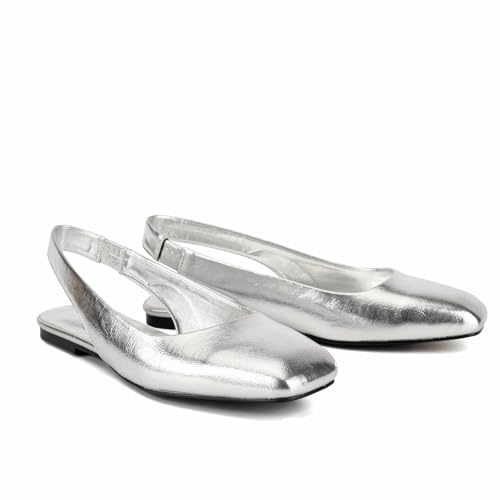 Women Metallic Gold Square Toe Slingback Flats Shoes Comfort Slip On Casual Office Pumps Shoes4