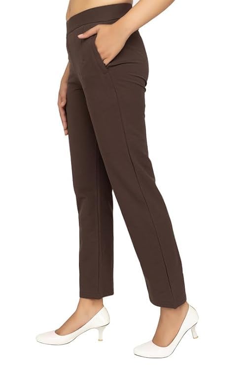 Image of Mlada All Day Cotton Track Pants for Women with 3 Zip Pockets | Regular Fit Mid Rise Track Pants with Stretchable Elastic Waist and Interlock Seams to Prevent Chafing