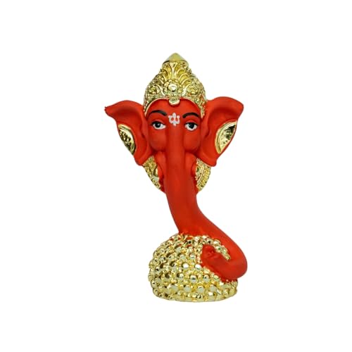 Image of Gold Plated Neck Laddu Ganesha | Ganpati Idol for Car Dashboard, Office, Work Desk Desk & Home Temple | Prosperity & Protection |Red & Gold | Height 3.3 Inch