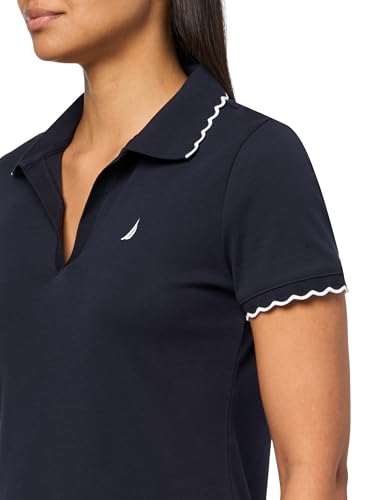 Nautica Women's Short Sleeve Solid Scalloped Trim Polo Dress3