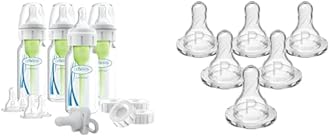 Dr. Brown's Anti-Colic Breast to Bottle Feeding Set with Slow Flow Nipples & Natural Flow Preemie Flow Narrow Baby Bottle Silicone Nipple