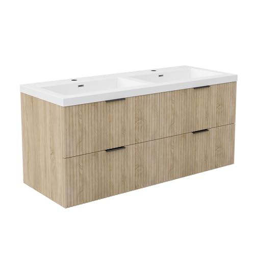 AICA Ensemble Meuble Salle de Bain 120cm avec Double Vasque - 4 tiroirs Chêne Wotan