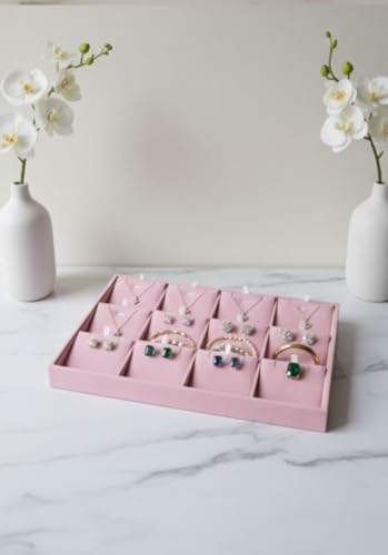 Image of Velvet Jewellery Drawer Organizer Stackable Tray (Pink, 12-Pset)