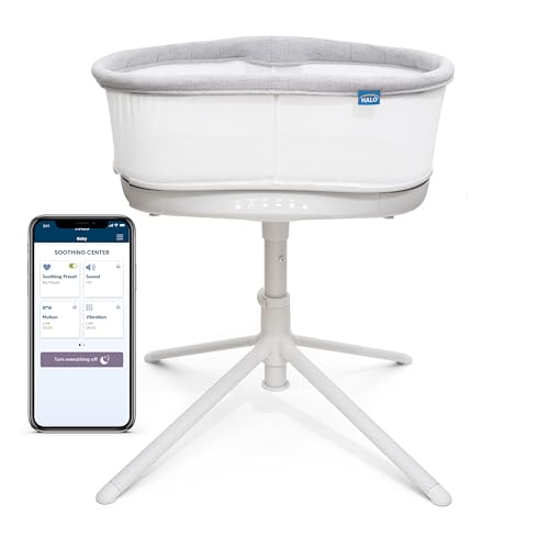 HALO BassiNest Connected Swivel Sleeper 3.0 – Smart Bassinet with AutoSoothe™, 360° Swivel, Cry Detection, Rocking, Vibration & Soothing Sounds, Easy Lowering Wall for Postpartum Recovery