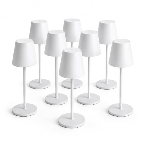 K2 STORE Set di 8 Lampada da Tavolo Bianco Touch Senza Fili Ricaricabili, LED Dimmerabili con 3 Tonalità di Luce 3000-6500K, Impermeabili IP54, Ideali per Interni ed Esterni