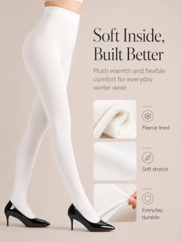 Image of DancMolly Opaque Fleece Lined Tights for Women, High Waist Warm Winter Thermal Control Top Pantyhose