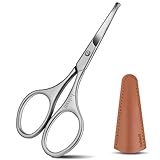 Lobodt 4.1inch round-headed stainless steel small scissors, suitable for trimming facial hair, nose hair, eyebrows, eyelashes, beards, personal care and salon beauty salons (matte silver)