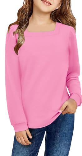Image of Arshiner Girls Shirt Casual Square Neck Long Sleeve Shirts Fall Winter Tunic Tops For Girls 5-12 Years