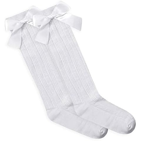 JollyRascals Girls Knee High Socks with Bow Kids New Cotton Rich School Socks 6 Colors All UK Sizes White UK 12.5-3.5 Cover