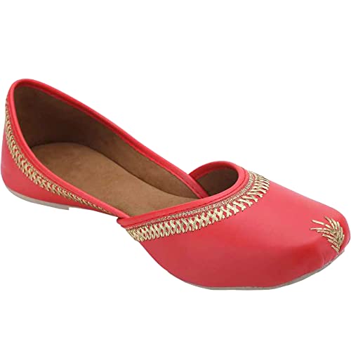 Chandrakala Women'sÂ Traditional Handmade Khussa Nagra Marble Wedding Bridal Mojari Juti Punjabi Jutti Ethnic Flats,Red (WF140RED39)