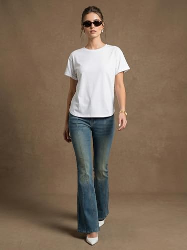 Image of JUNEBERRY Pure 100% Cotton Oversized Loose Fit Drop Shoulder Round Neck Boyfriend Fit Solid Half Sleeves T-Shirt for Women & Girls (Sizes: S to 2XL)
