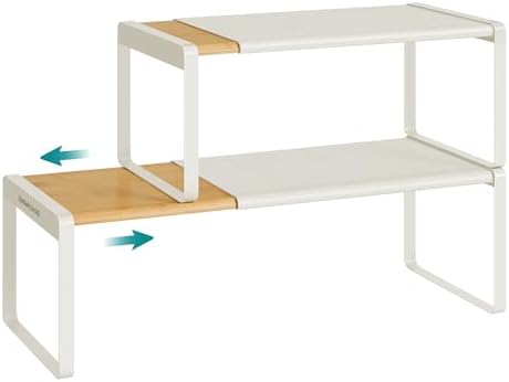 SONGMICS HOME Gewürzregal, ausziehbar, Küchen-Organizer, Küchenregal | Schrank-Organizer, Gewürzhalter, kleines Regal, Tisch-Organizer, Leichter Bambus-Cremeweiss, BYSTRO Kollektio