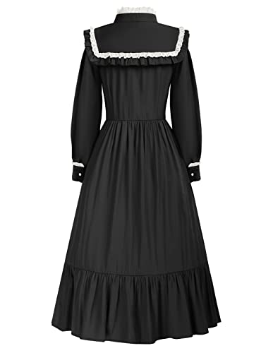 Image of Scarlet Darkness Girls Dresses Long Sleeve Casual High Neck Girl Dress Children Kids Ruffle Trim Outfit