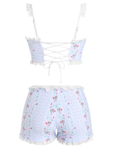 Image of ZAFUL Womens High Waisted Bikini Sets 2 Piece Plaid Ruffle Swimsuits Back Strap Top with High Waisted Shorts Bathing Suit