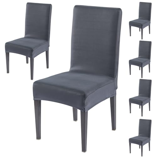 Image of HOKIPO 'SereneSolids' 140 GSM Polyester Blend Dining Chair Cover Set of 6, Grey (AR-6246-GRY)