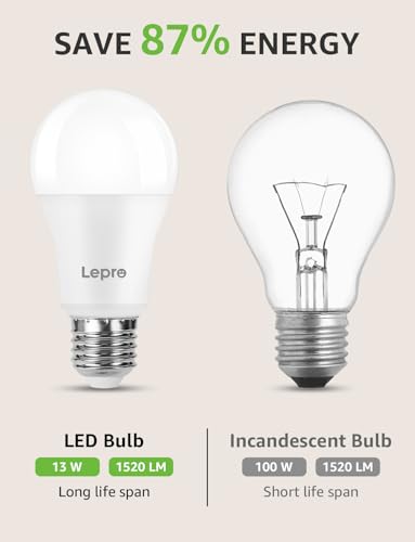 Lepro E27 Screw Bulbs 100W Equivalent, Warm White 2700K E27 LED Bulb, 13W 1520LM Edison Screw LED Light Bulb Super Bright, Energy Saving Light Bulbs, Non Dimmable, Pack of 6