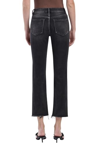 Women's High-Rise Frayed Hem Cropped Slim Straight Jeans3