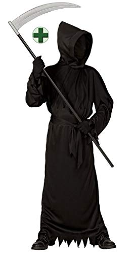 Karneval-Klamotten Sensenmann Kostüm Kinder mit Sense Henker mit unsichtbarer Gesichtsmaske Grim Reaper Halloween Kinderkostüm Cover