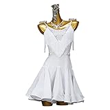  kzytamz Latein Tanz Performance Kleider Mit Fransen Für Damen Ärmelloses Tango Modern Turnierkleid Mit V-Ausschnitt Gesellschafts latein Kleid Damen latein Kleider Latino Kleid (S,White)