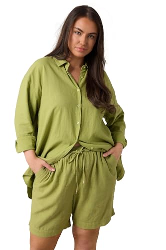 Image of EVANS Curve Set Chartreuse Linen Shirt & Short - Women's - Plus Size Curve