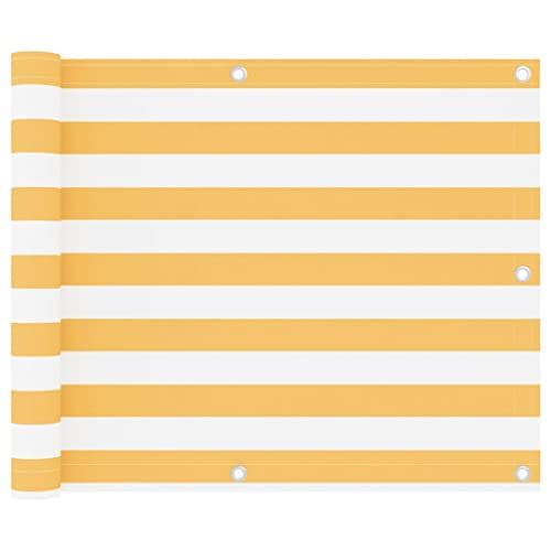 Myheimly Balkon Sichtschutz, Balkonbespannung mit Ösen Seil, Wasserfeste Balkonabdeckung, Balkonverkleidung für Balkon Terrasse,Weiß und Gelb,75 x 400 cm
