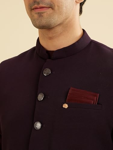 Image of Manyavar Men's Rayon Blend Textured Ethnic Jacket (1pc)