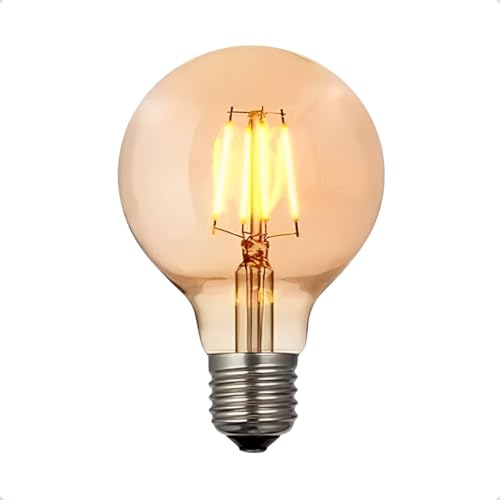 Lâmpada Filamento LED G80 Globo Retrô 4W - Luz Quente Âmbar (2200K) Bivolt E27 - Estilo Thomas Edison Vintage para Lustre e Pendente