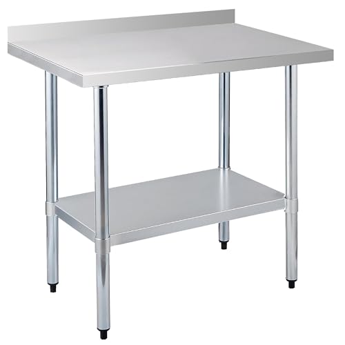 Stainless Steel Work Table 24 x 36 Inch, NSF Commercial Prep Table with Undershelf, Heavy Duty Food Prep Workstation with Backsplash