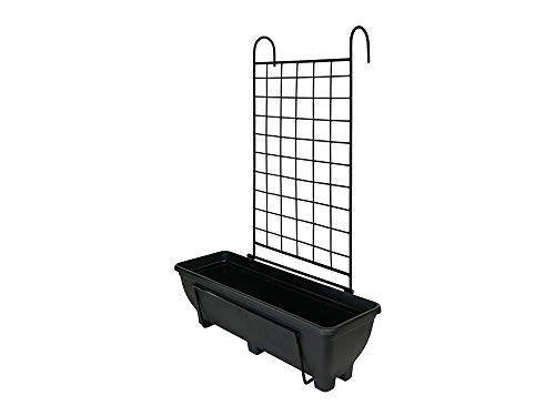 Garden Pride Hanging Balcony Planter with Trellis - 60cm Trough holder for use on balconies, fences or railings. An ideal alternative to a window box. (Charcoal Trough)