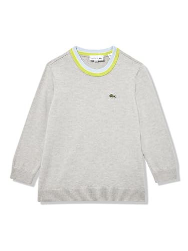 Lacoste Children's Cotton/Merino Blend Sweater, Grey Chine/Yellow/White/Blue, 5 Years
