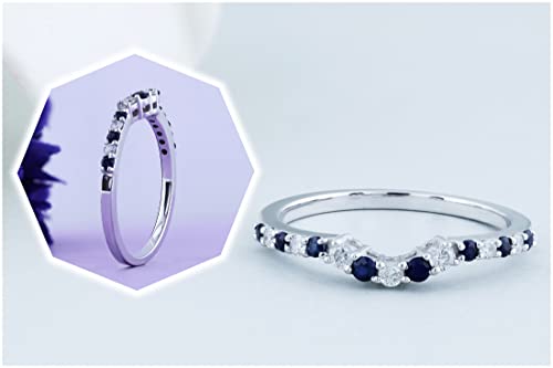 Dazzlingrock Collection Alternating Round Blue Sapphire & White Diamond Contour Wedding Stackable Ring for Her in Solid Gold2