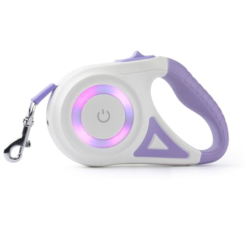 Image of Luminous Retractable Dog Leash with Front Safety Led Light - 3M /10ft 360Tangle-Free Training Leash for Ultimum Freedom with Anti Slip Handle Dogs & Cats - Purple
