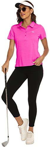 MoFiz Womens Short Sleeve Golf Polo Shirts Quick Dry Camo Lightweight UPF 50+ Tennis Sports Athletic Tops Casual, A-rose Red, XXL - Image 2