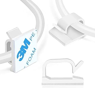 XHF 0.63” Adhesive Cable Wire Clips White 60pcs, Outdoor Cable Management Wire Organizer Cord Holder for Under Desk, Car, Wall, TV PC Ethernet Cable