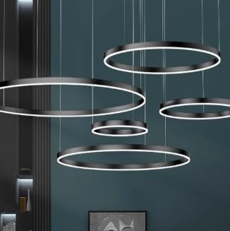 STARRYOL Lampada a sospensione moderna a LED, collezione 5 anelli, lampadario cerchio, lampadario led soffitto, dimmerabile 2700K - 6500K, con telecomando - 120W