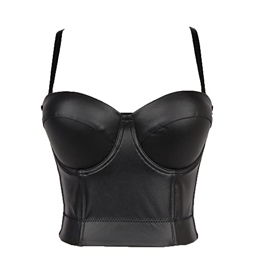Women's PU Leather Punk Sexy Bustier Push up Crop Top