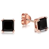 Foruiston 925 Sterling Silver Black Stud Earrings for Women and Men, Solitaire Cubic Zirconia Round