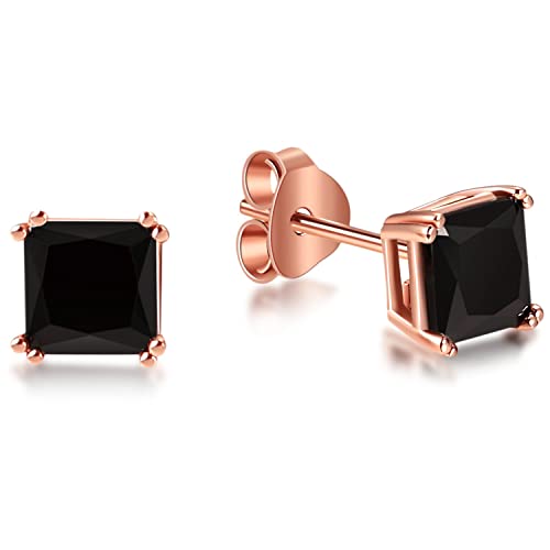 Foruiston 925 Sterling Silver Black Stud Earrings For Women And Men, Solitaire Cubic Zirconia Round & Princess Cut Heart-Shaped, 6Mm (6Mm, Rose Gold Princess Cut) #TOP3