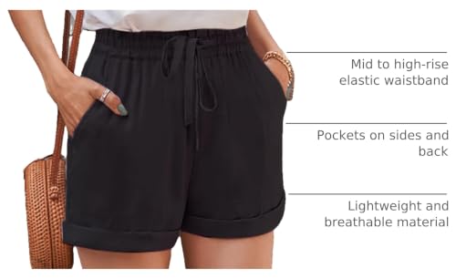 Image of YOCUR Womens Lightweight Shorts Casual Baggy Trendy Hot Pants Elastic Waist Drawstring Comfy Shorts