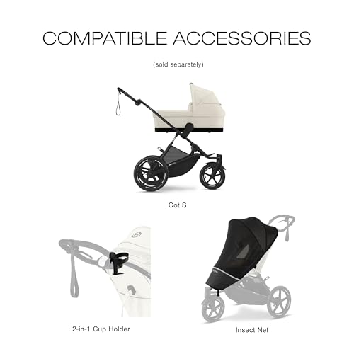 Cybex Avi Spin Jogging Stroller – Lightweight, All-Terrain Wheels, Adjustable Handlebar, Smooth Ride, Ideal for Active Parents, Compact fold, removable wheels, Seashell Beige with Black Frame by Cybex - Image 6