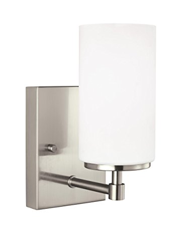 Image of Generation Lighting 4124601EN3-05 Alturas One Light Wall /Bath Sconce Chrome, 100 Total Watts, 8.75 Inch Height, 4.375 Inch Wide, Steel Construction, Etched /White Inside Glass Shade
