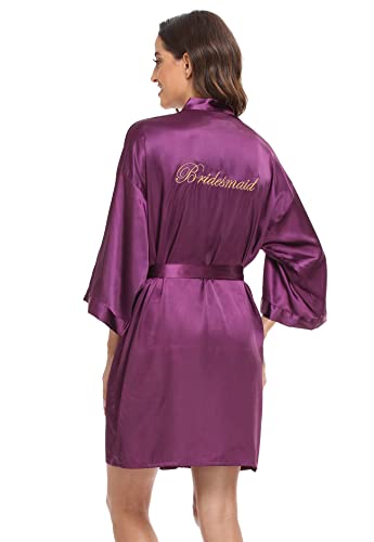 Image of Super Shopping-zone Women's Satin Bridesmaid Robes for Bridal Party Robes Embroidered Wedding Party Robes Personalized Bridesmaid Gifts,Purple
