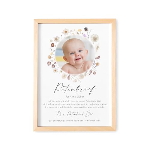 DEL MÀ Unique & Personal Patenbrief für Taufpaten Patenurkunde personalisiert mit Foto Geschenk für Patentante Patenonkel zur Taufe Taufgeschenk Paten (mit und ohne Rahmen)