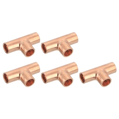 QUARKZMAN 5 Pezzi 6mm Raccordo a T in Rame Raccordo a Forma di T con Connessione a Saldare per Impianti Idraulici, 24,5x15mm