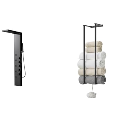 BWE Rainfall Waterfall Shower Panel Tower System Stainless Steel Bathroom Shower Panel Bundle with Tower Racks for Bathroom,Wall Mounted Bathroom Towel Storage,304 Stainless Steel Tower Holder