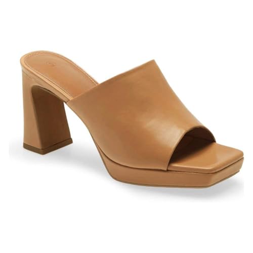Trish Lucia Womens Platform Chunky Heels Mules Square Open Toe High Heeled Sandals Slip On Slides Dress Shoes