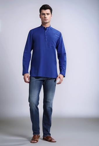 Image of SKAVIJ Men's Long Sleeve Short Tunic Ethnic Wear Cotton Kurta